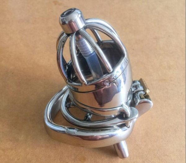 Latest Dormant Lock Short Male Stainless Steel Cock Cage Silicone Catheter Non-Slip Penis Ring Chastity Belt BDSM Sex Toy 277 - Image 3